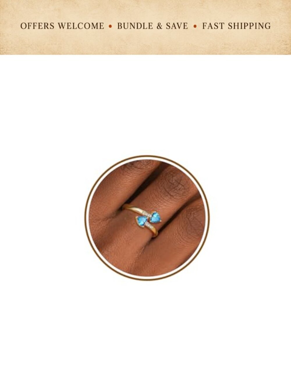 14K Gold Plated Adjustable Birthstone Ring with Double Heart Design